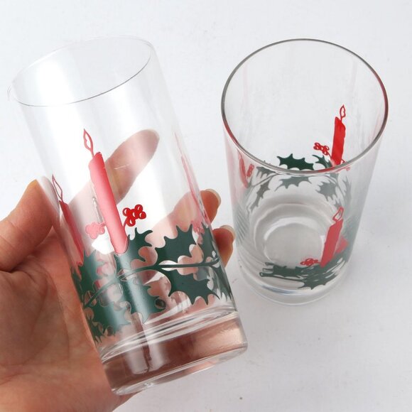 Vintage Daytons Christmas Drink Glasses Tumbler Highball Candle Holly Red Green - Picture 7 of 9